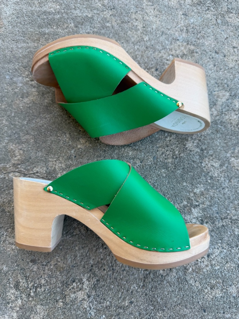 Sabot YouYou Green Leather Mules Clogs Designer Platform Heels Women’s EU 36 - Picture 6 of 16